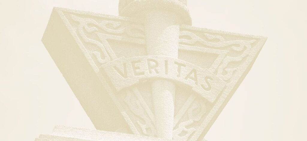 yellow background with veritas building marker